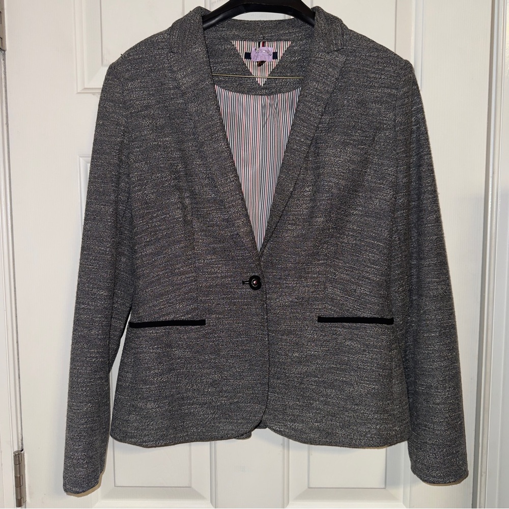 Tommy Hilfiger Womens Gray & Black Work Wear One-Button Blazer Jacket EUC. 10